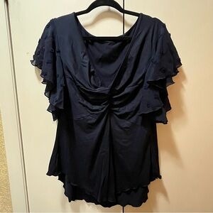 SHEIN Blue Ruched Ruffled Blouse with Flutter Sleeves